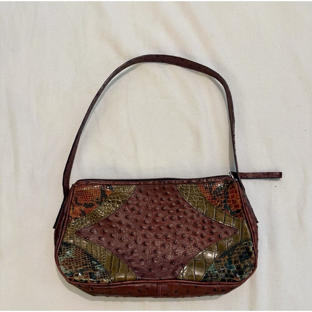 Gruppo Italiano Italy Ostrich Shoulder Bag Purse 90s Vintage Brown Handbag READ!